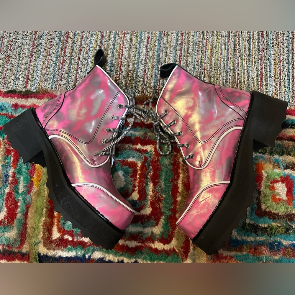 Fluevog NEW IN BOX F-Shoe Hi Revna metallic pink/silver platform boot - 8/8.5 - Picture 10 of 16